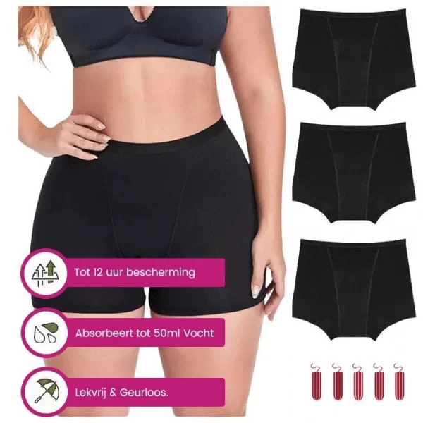 3-PACK Boxershorts Menstruatie Ondergoed Bamboe Super Comfort High-Waist | 4 lagen systeem – Super Absorberend en lekvrij